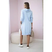 Dress with a hood and a longer back in azure color