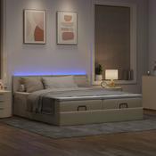 Otomanski posteljni okvir z vzmetnicami krem 180x200 cm blago