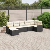 7-dijelni set vrtnih sofa od poliratana s jastucima crni Crna 62 x 62 x 69 cm