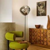 Tom Dixon LED-stoječa svetilka Melt Cone Slim, krom barva, Euro - Dnevna soba/jedilnica - Dizajn - krom, črna - Plastika