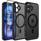 shumee Mat ovitek MagSafe za iPhone 16, ojačan 360°, vrhunsko 5D steklo
