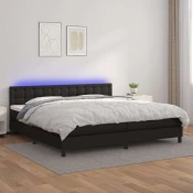 vidaXL vidaXL Box spring postelja z vzmetnico LED črna 200x200cm umetno usnje, (20724684)