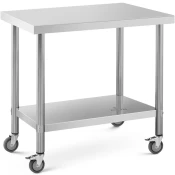 Royal Catering Delovna plošča na kolesih, 2 nivoja, 60 x 90 cm, JEKLO, do 145 kg