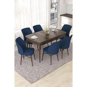 Hanah Home Set Trpezarijski sto i 6 stolica Nef, Plavo-braon