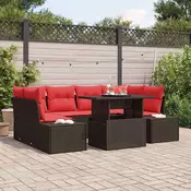 vidaXL vidaXL Kavčna garnitura z blazino 7 pcs Rjava in rdeča poli ratan, (5000138389)