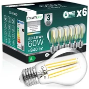 LUMILED 6x LED žarnica E27 A60 3,8W 840lm = 60W 4000K Nevtralna 360° žarnica z žarilno nitko RAZREDA A