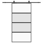 Vidaxl Drsna vrata z opremo črna 102,5x205 cm kaljeno steklo