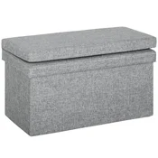 HOMCOM Zložljiva shranjevalna klop za spalnico z naslonjalom, puf podnožnik iz blaga z učinkom lanu s prostornino 77L za dnevno sobo in bivalni prostor, 76x50x73 cm, siva