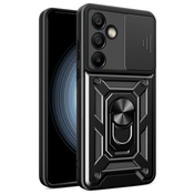 Oklepni ovitek MaX-Armor z obročem, kovinsko ploščico in zaščito zadnjih kamer za Samsung Galaxy S24 FE - army black
