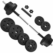 2-u-1 set bučica, 2 x 10 kg podesive bučice s dodatnom šipkom za utege  | SONGMICS