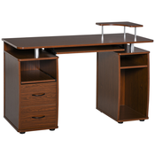 HOMCOM HOMCOM Sodobna računalniška miza iz lesa z predali, pisalna miza za pisarno s izvlečno polico za tipkovnico, 120x55x85cm, rjava, (20727996)
