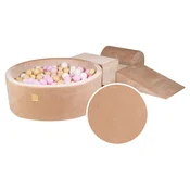 MeowBaby MeowBaby Penasti igralni set z jamo za žogo 90x30cm/200 žogic 7cm, Igralni set za otroka, 4 elementi, Velvet žamet, Pesek, Žoge: pastelno roza, bela,, (20801212)