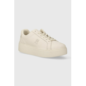 Usnjene superge Tommy Hilfiger PLATFORM COURT SNEAKER NUBUCK bež barva, FW0FW07912