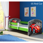 Dječji krevet ACMA s motivom, bočna zelena 140x70 cm - 05 Red Car