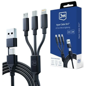 3MK Hyper Cable 3in1 USB-A/USB-C - USB-C/Micro/Lightning 1.5m Black Cable