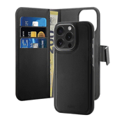 slomart Etui iz ekološkega usnja Puro Wallet Detachable MagSafe 2v1 z zavihkom in denarnico za iPhone 16 Pro Max - črno