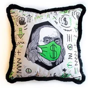 Casa Padrino luxury decorative pillow white/green/black 45 x 45 cm - Printed velvet cushion with fringes - Luxury decorative accessories