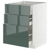 METOD / MAXIMERA Podni element s 3 fioke, bela/Kallarp tamna sivozelena visokog sjaja, 60x60 cm