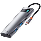 BASEUS Metal Gleam HUB adapter USB-C - 2x USB, HDMI, TF, siva