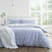 Bijela/plava pamucna posteljina za bracni krevet 200x200 cm Shadow Leaves – Bianca