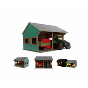 Kids Globe Kmečka lesena garaža 44x53x37cm 1:16 za 2 traktorja v škatli