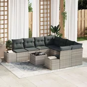 set od 9 dijelova vrtnih kauča s jastučićima svjetlosiva poly rattan