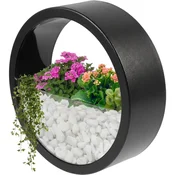 Stenski viseči lonec za rože okrogel črn 18x18 cm, moderen dekorativni lonček z zastekljeno sprednjo ploščo za sukulente, kaktuse in umetno cvetje, minimalističen dizajn za dnevno sobo ali pisarno
