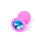 Gardj Europe Plug-Jewellery roza silikonski PLUG, srednji – svetlo modri diamant