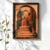 WallXpert uramljena MDF slika NAL182-46, terakota stepenice i lukovi sa palmama, 35,5 x 47 cm