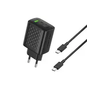 Stenski polnilec Lito LC25T PD 65W z GaN tehnologijo, 2x USB-C , enim USB-A vhodom in USB-C v USB-C kablom - črn