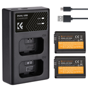 K&F FW50 1030mAh dvojna baterija za digitalni fotoaparat z dvokanalnim polnilnikom, za polnilnik za fotoaparat Sony