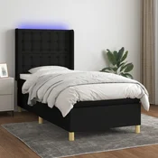 Greatstore Box spring postelja z vzmetnico LED črna 90x200 cm blago