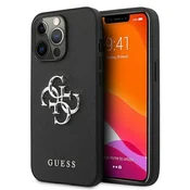 Guess Ovitek Saffiano iz usnja, črn, kovinski logotip za iPhone 13 Pro