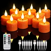 Nikcorp Komplet 12 oranžových LED čajových svíček z 3D efektu blikajícího plamene s dálkovým ovladačem a časovačem, USB nabíjení, průměr 3,9 cm výška 5,5 cm