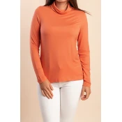 Plus size majica iz viskoze z visokim ovratnikom, oranžna