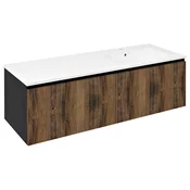 LOREA omarica z umivalnikom 141x46x51,5cm (70+70cm), desna, hrast collingwood/črna mat - Rjava - 141x46x51,5 cm - Sapho - LOREA - 24 - MDF/laminat - 1410 - 460 - 515 - 14