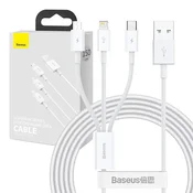 BASEUS USB kabel 3 u 1 Baseus Superior serija, USB na micro USB / USB-C / Lightning, 3,5 A, 1,5 m (bijeli)