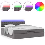 Vidaxl Otomanska postelja z vzmetnicami & LED siv 160x200cm um. usnje