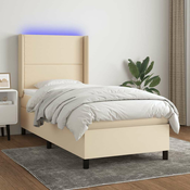 Greatstore Box spring postelja z vzmetnico LED krem 100x200 cm blago