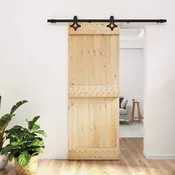 vidaXL Drsna vrata Naravna in črna 80 x 210 cm Masiven borov les