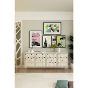 Hanah Home komoda Moka 180, 180 cm, bela / travertin / srebrna