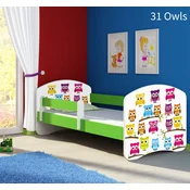 Djecji krevet ACMA s motivom, bocna zelena 160x80 cm 31 Owls
