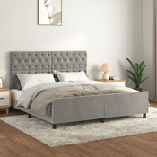 Greatstore Posteljni okvir z vzglavjem svetlo siv 160x200 cm žamet