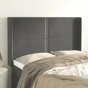 Vidaxl Vzglavje z ušesi temno sivo 147x16x118/128 cm žamet