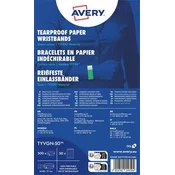 Avery Zweckform identifikacijske zapestnice TYVGN-50 so narejene iz trpežnega Tyvek materiala. Velikost zapestnic je 19 x 256 mm, barva neonsko zelena. Zapestnice so na listih A4 in se jih enostavno loči.