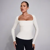 MP ženska majica z dolgimi rokavi SculptForm s kvadratnim izrezom - pearl - M