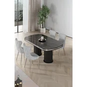 Hanah Home trpezarijski set Galya, sto i 4 stolice, ploca u dekoru crnog mermera, hromirane noge, siva tkanina Babyface