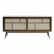 Temno rjava nizka komoda v hrastovem dekorju z drsnimi vrati 180x80 cm Barrali – Unique Furniture