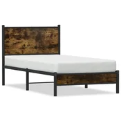 shumee vidaXL Kovinski posteljni okvir brez vzmetnice dimljen hrast 90x190 cm