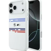 Ovitek BMW M silikonski ovitek MagSafe z vodoravno črto za iPhone 17 Pro Max bel (BMHMP17X25SHOTSH)